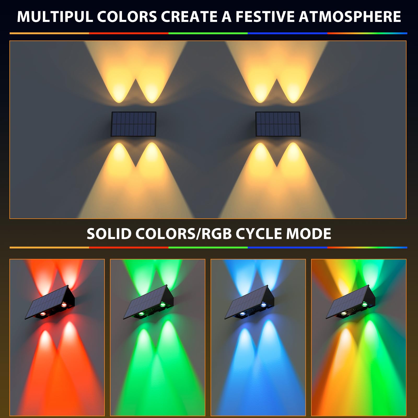 UGDLUCK solar fence light RGB mode boosts courtyard color and mood