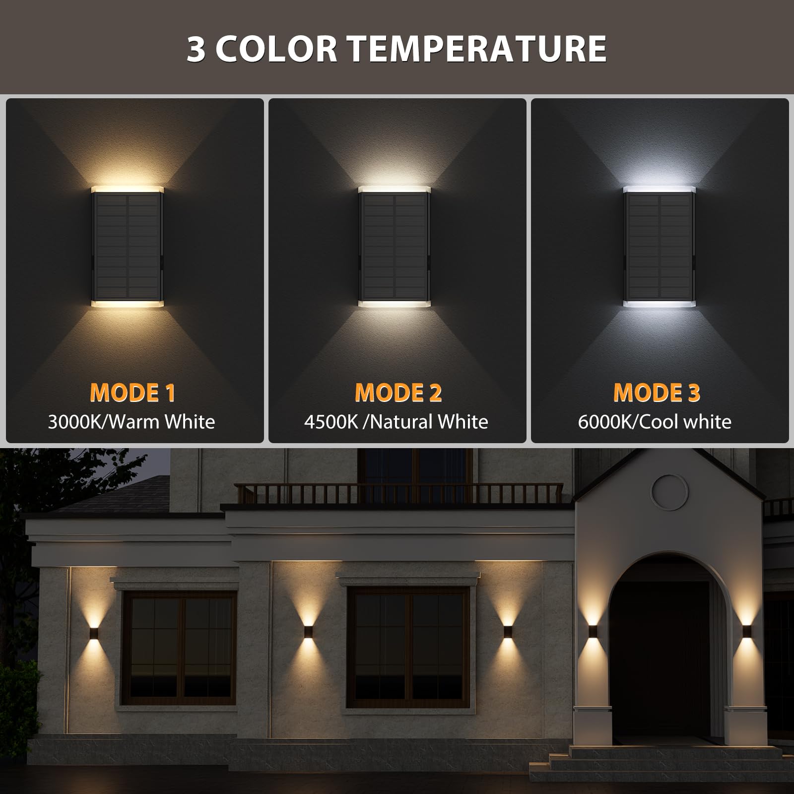 UGDLUCK solar wall light warm neutral cool temperatures for ambiance