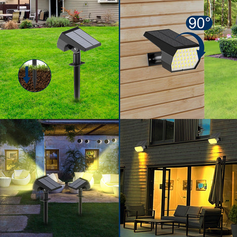 Ugecl solar spot lights feature 74 LEDs for broad coverage.