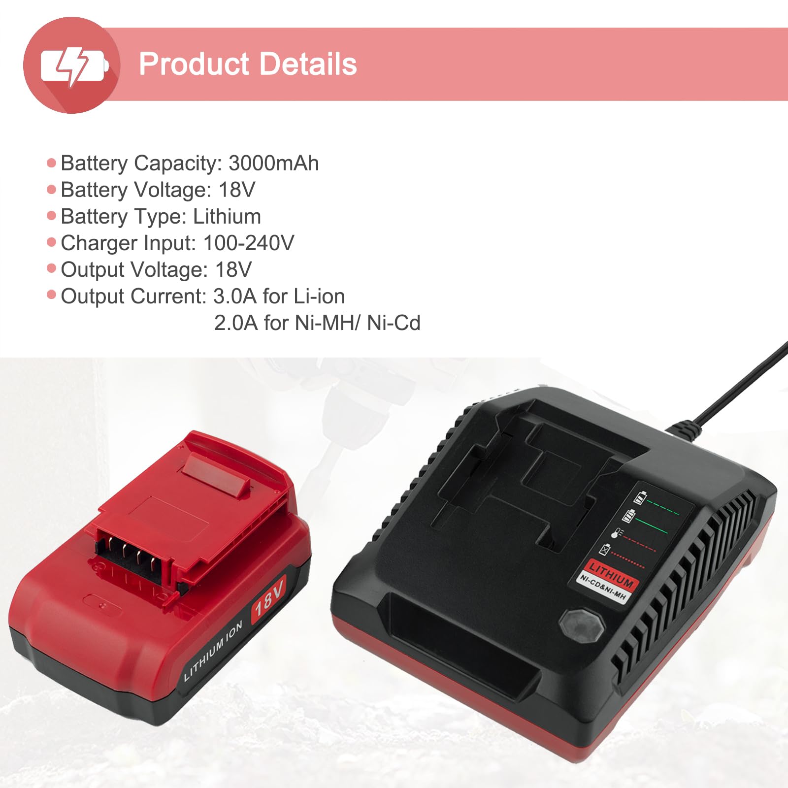 UGLOEY 18V PC18BLX battery side view compact and portable