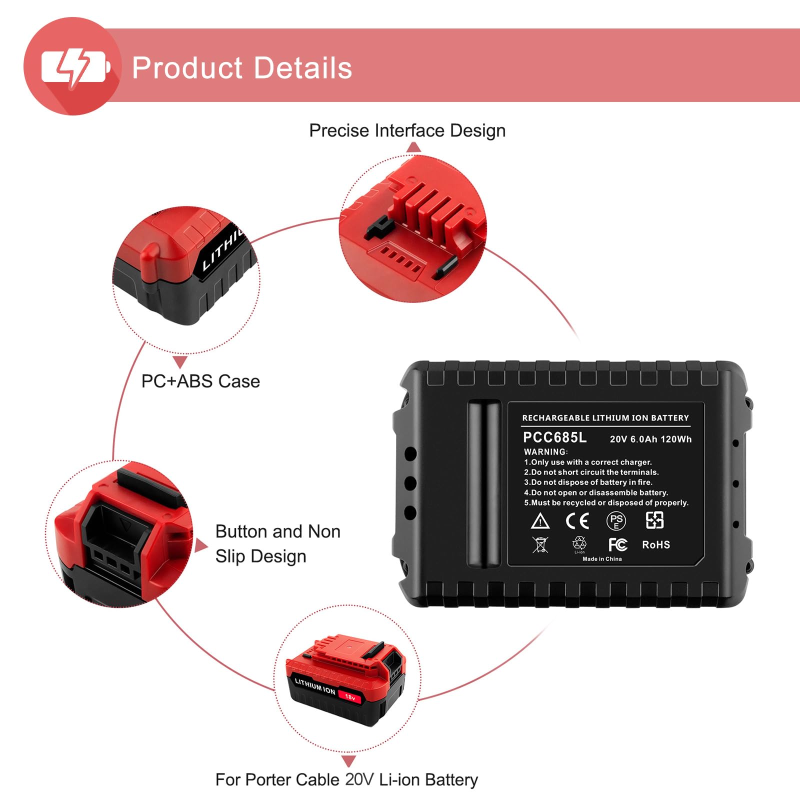 UGLOEY 2-pack battery set supports quick charging with fade-free power.