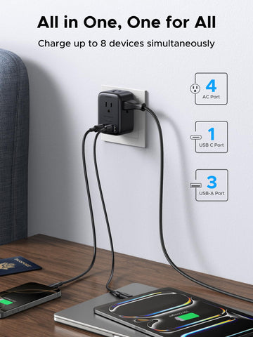 UGREEN Gallium Nitride power strip delivers 20W PD for fast iPhone charging.