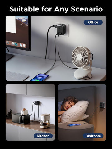 UGREEN compact, travel-ready power strip fits tight spaces.