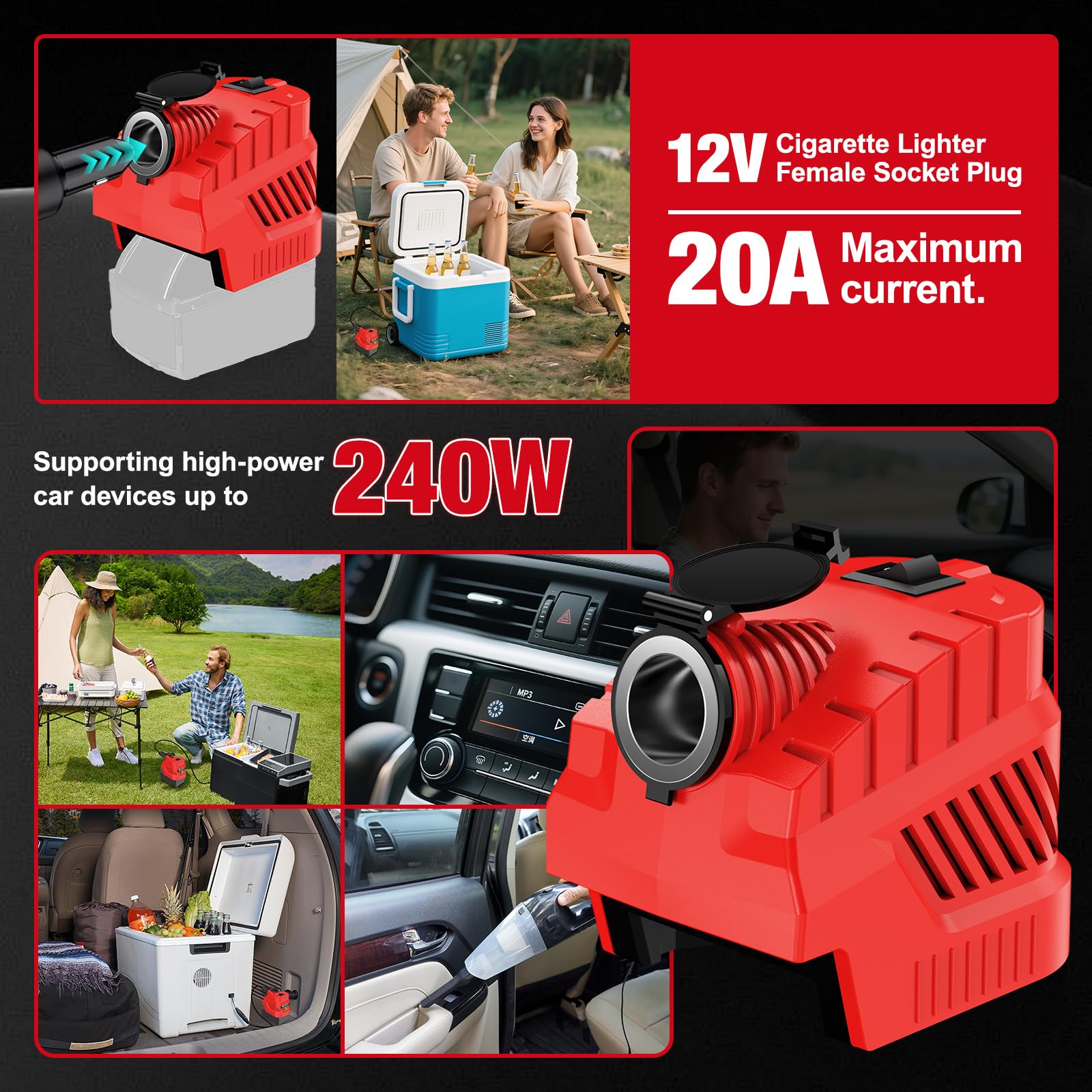 UGTXKJ 12V cigarette lighter output for vehicle devices during road trips.