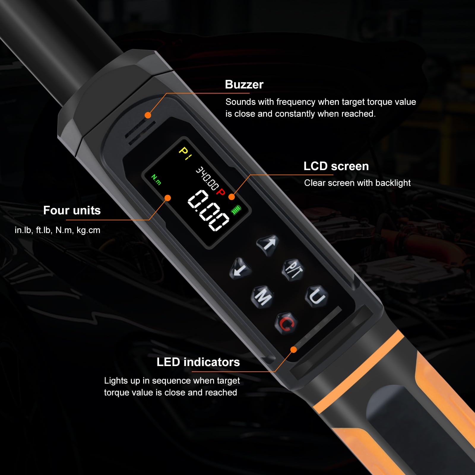 Uharbour digital torque wrench reversible ratchet for flexible tightening.