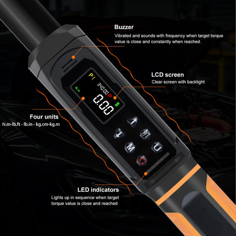 Uharbour torque wrench shows LED and buzzer for clear alerts.