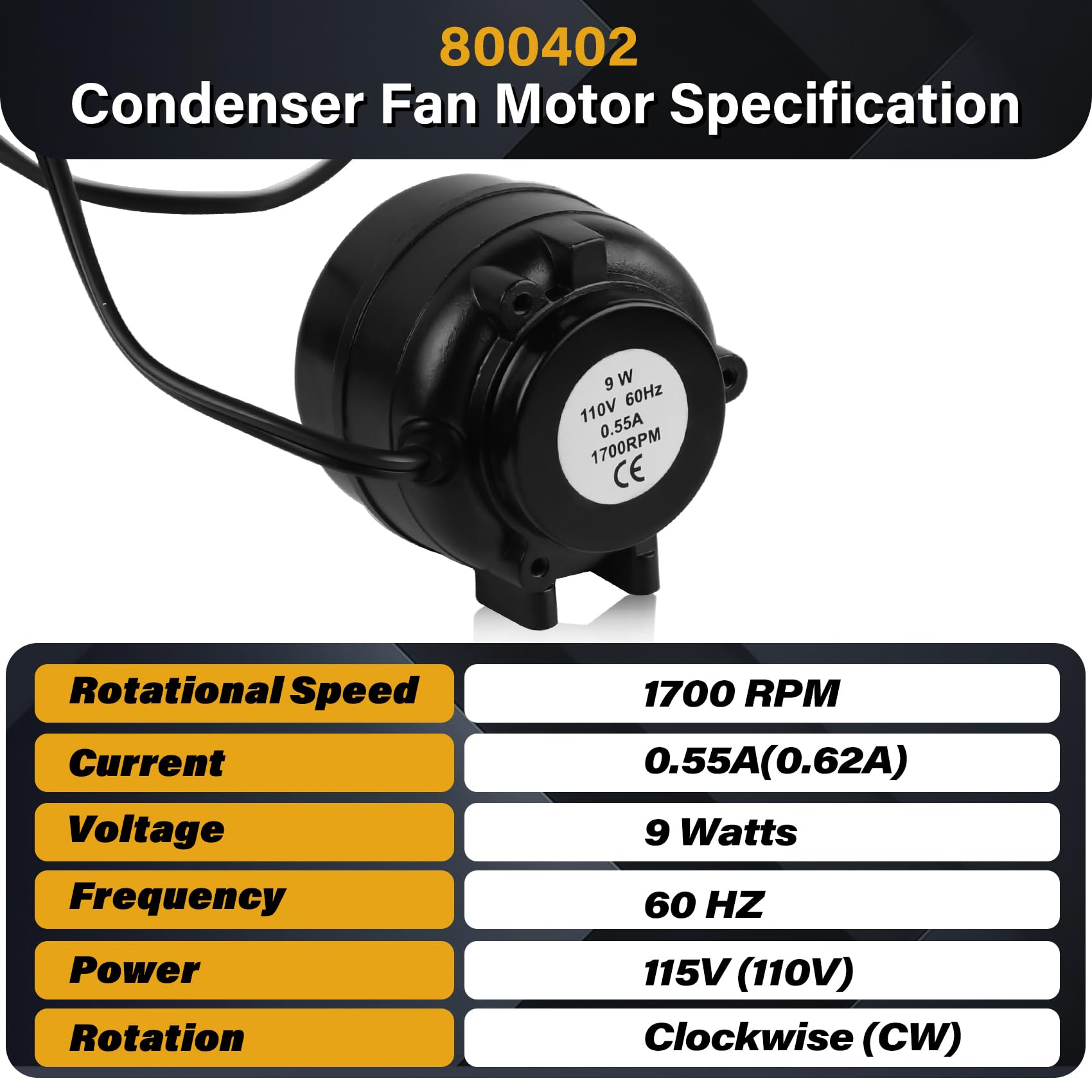 Closeup of UHEGDRR SP-B9HS16 condenser fan motor showing durable components.