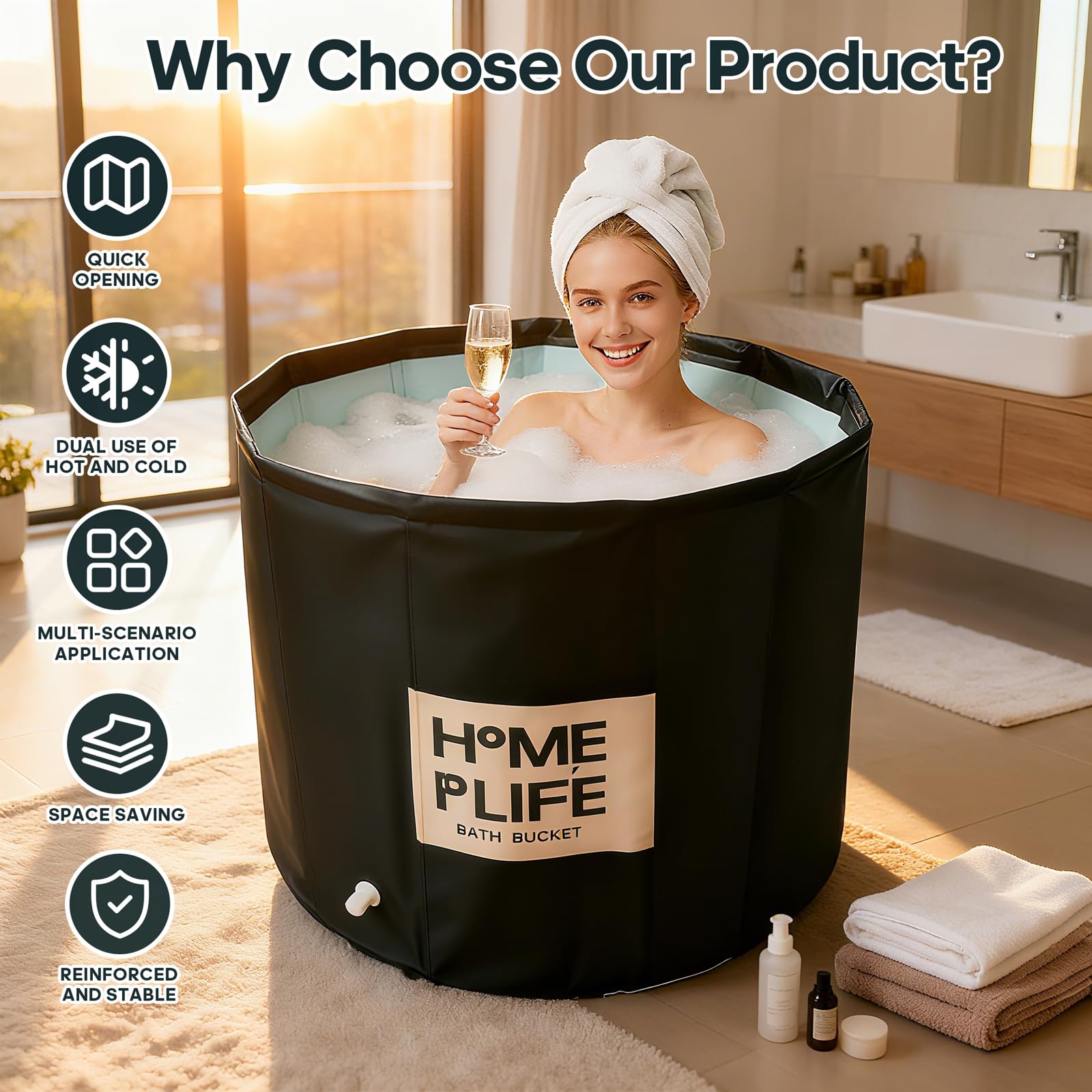 UINERAGI 88-gallon foldable soaking tub ready for hot or cold therapy.