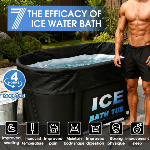 Uineragi oval ice bath tub full view highlights its ample 130-gallon capacity.