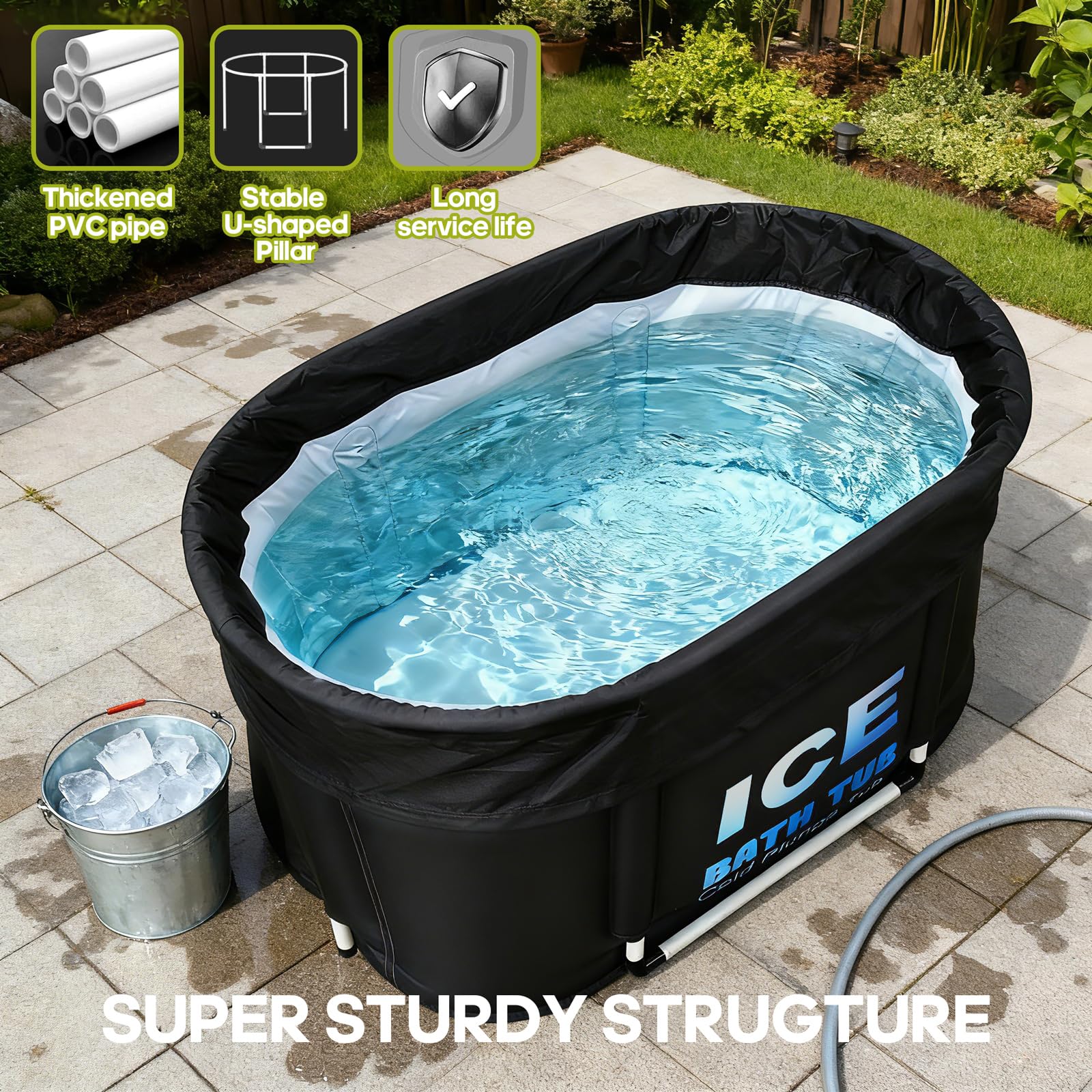 Uineragi oval ice bath tub kit shows all-in-one setup components.
