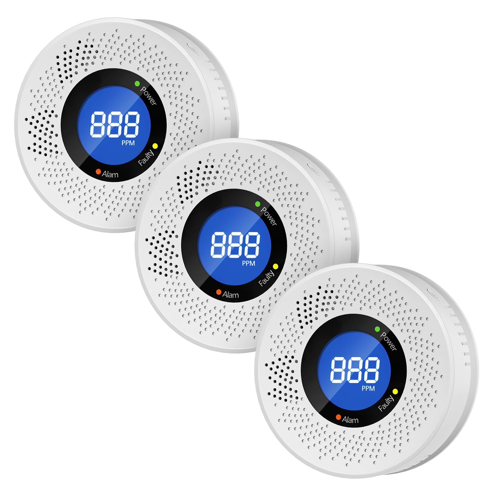 Uingarm 3-pack CO detectors with digital display for real-time monitoring.