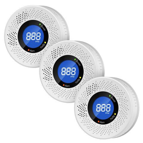 Uingarm 3-pack CO detectors with digital display for real-time monitoring.