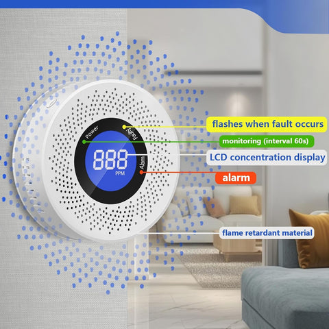 Uingarm CO detector with 3-mode reminder, LED light, and audible alert.