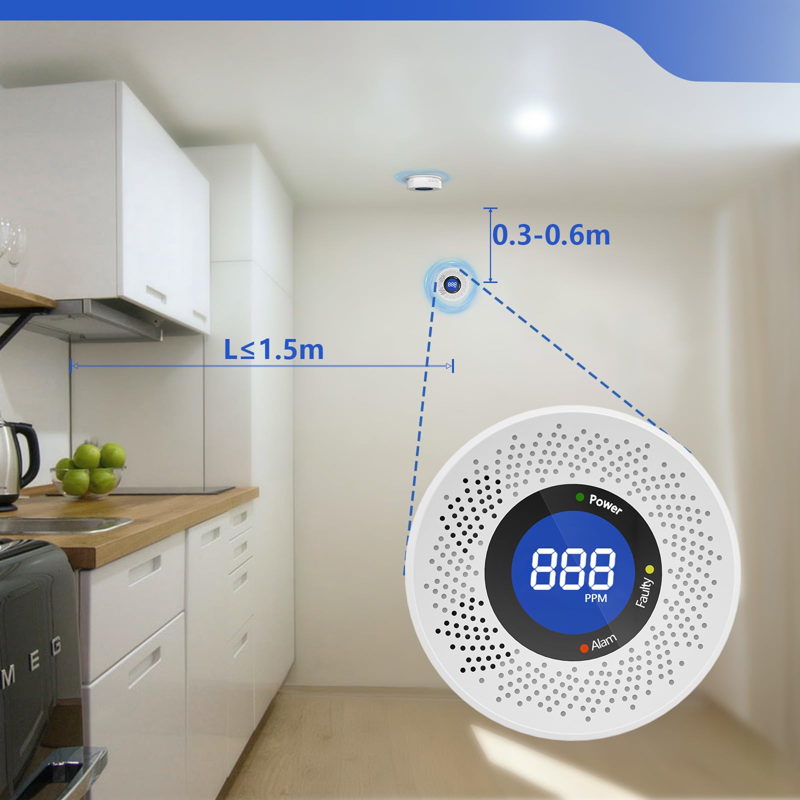 Uingarm CO detector suitable for warehouse, kitchen, or hotel use.