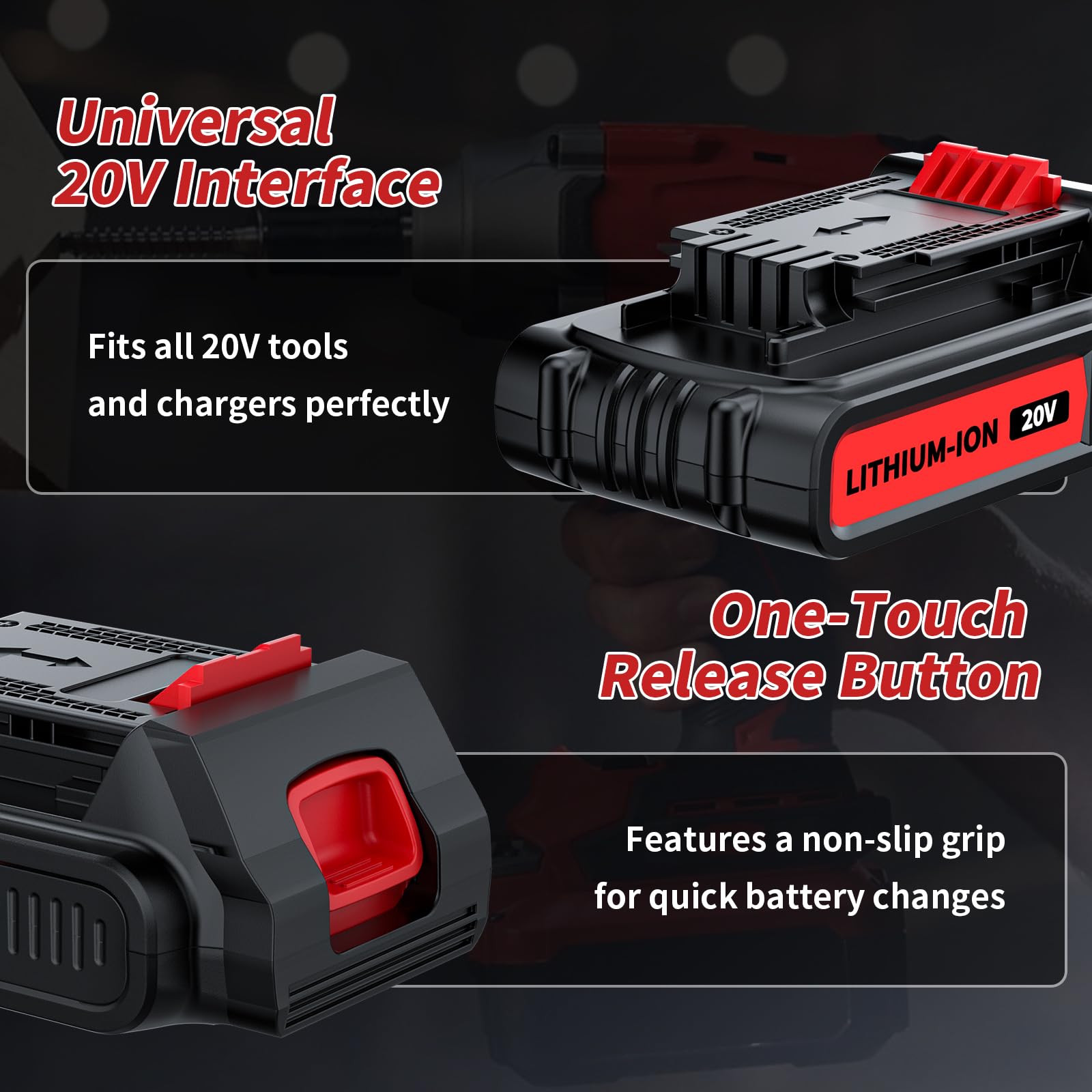 Uionvot 2-pack in use with Black & Decker 20V tools for extended projects.