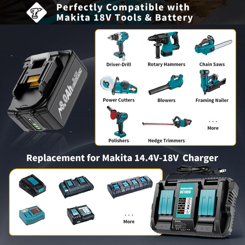 Uionvot 8.0Ah battery showing Makita 18V compatibility