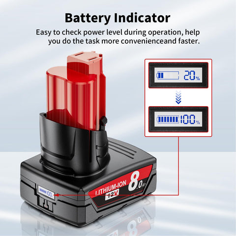 Uionvot LED indicator on battery suggests remaining power at a glance.
