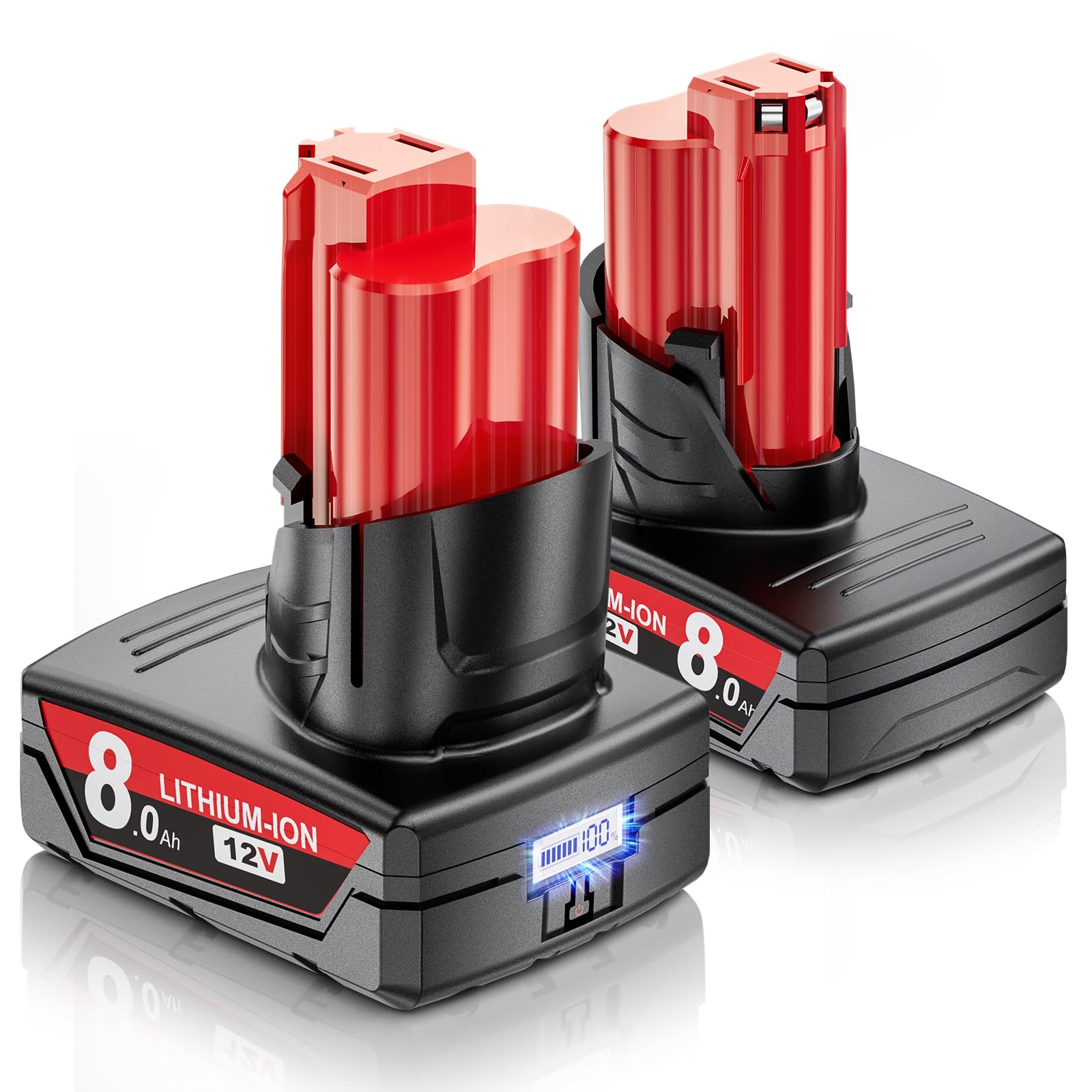 Uionvot Milwaukee M12 battery 2-pack front view, ready for on-site use.