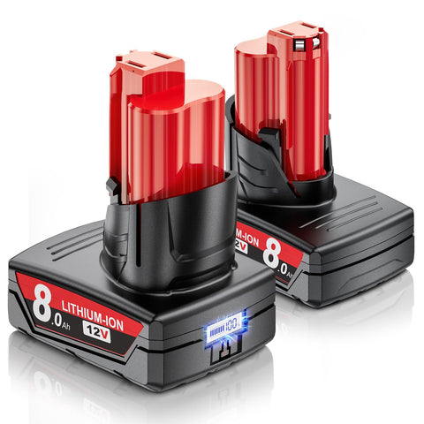 Uionvot Milwaukee M12 battery 2-pack front view, ready for on-site use.