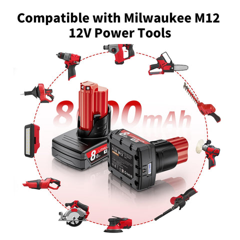 Uionvot 8000mAh M12 battery capacity label, extended runtime potential for tools.