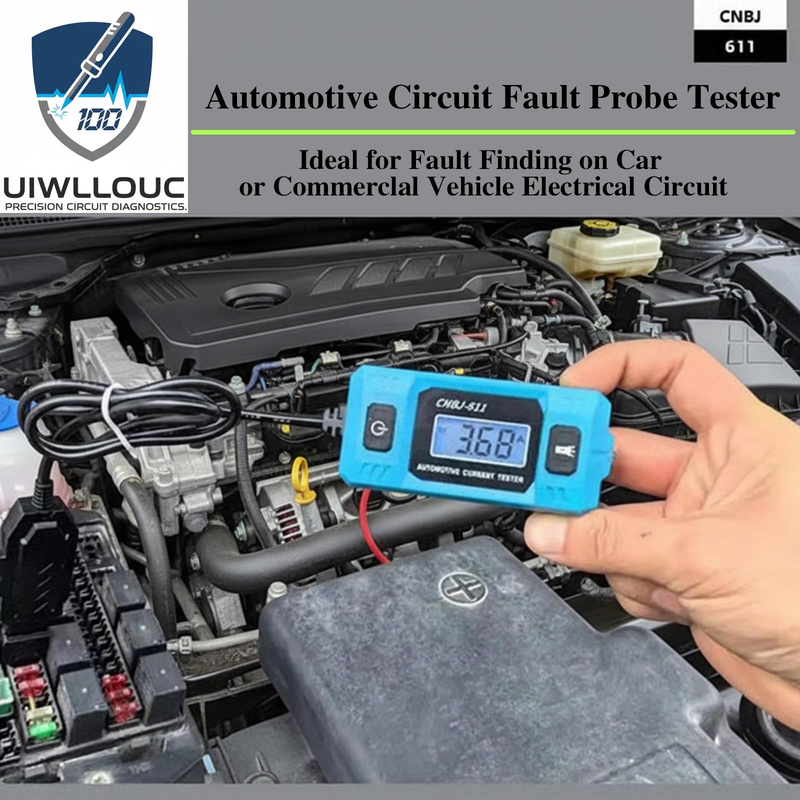 UIWLLOUC tester with blue backlit display for clear readings in low light.