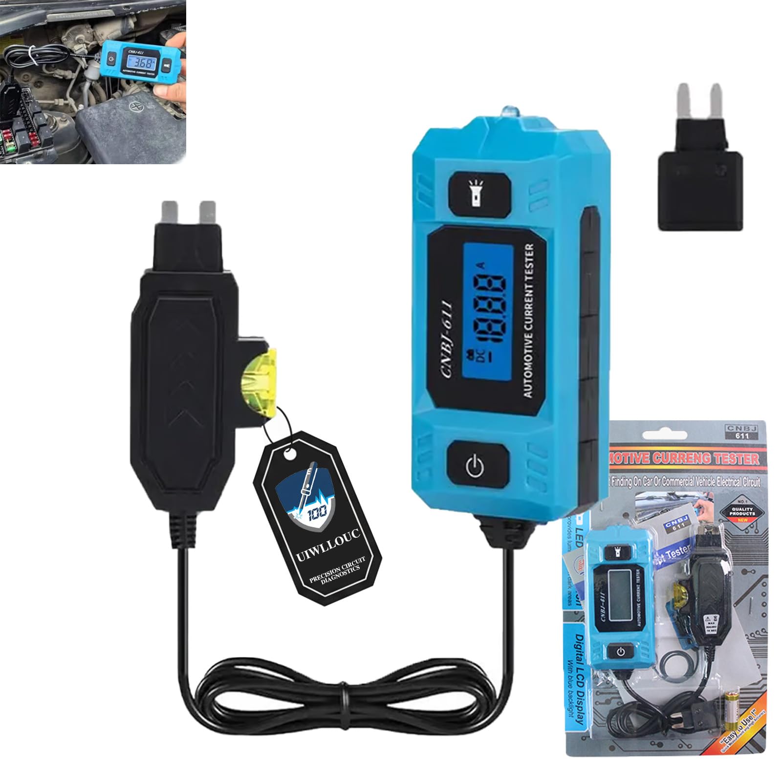 UIWLLOUC automotive circuit fault tester with front light for precise nighttime testing.