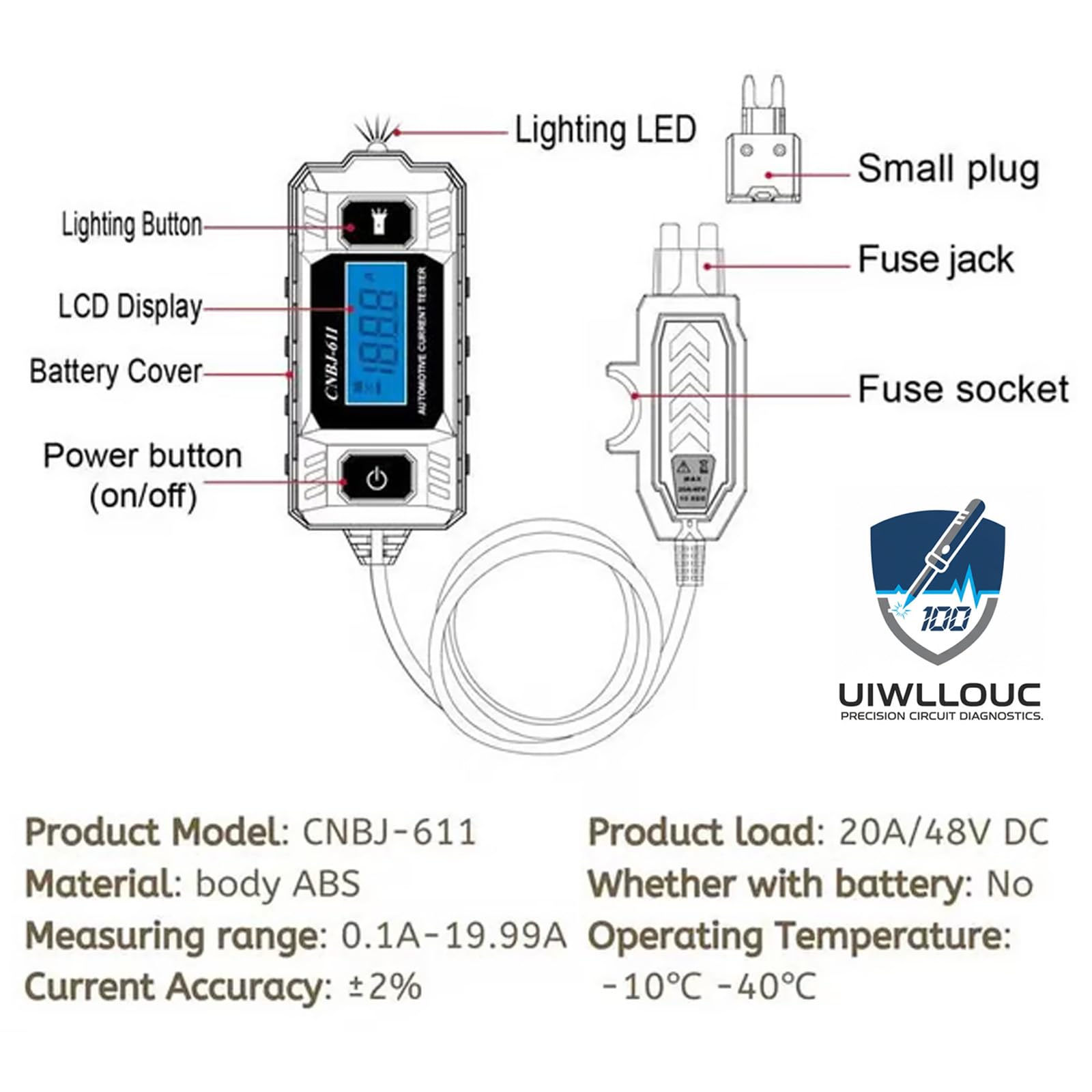 Built-in 23A battery powers multiple tests without frequent replacements.