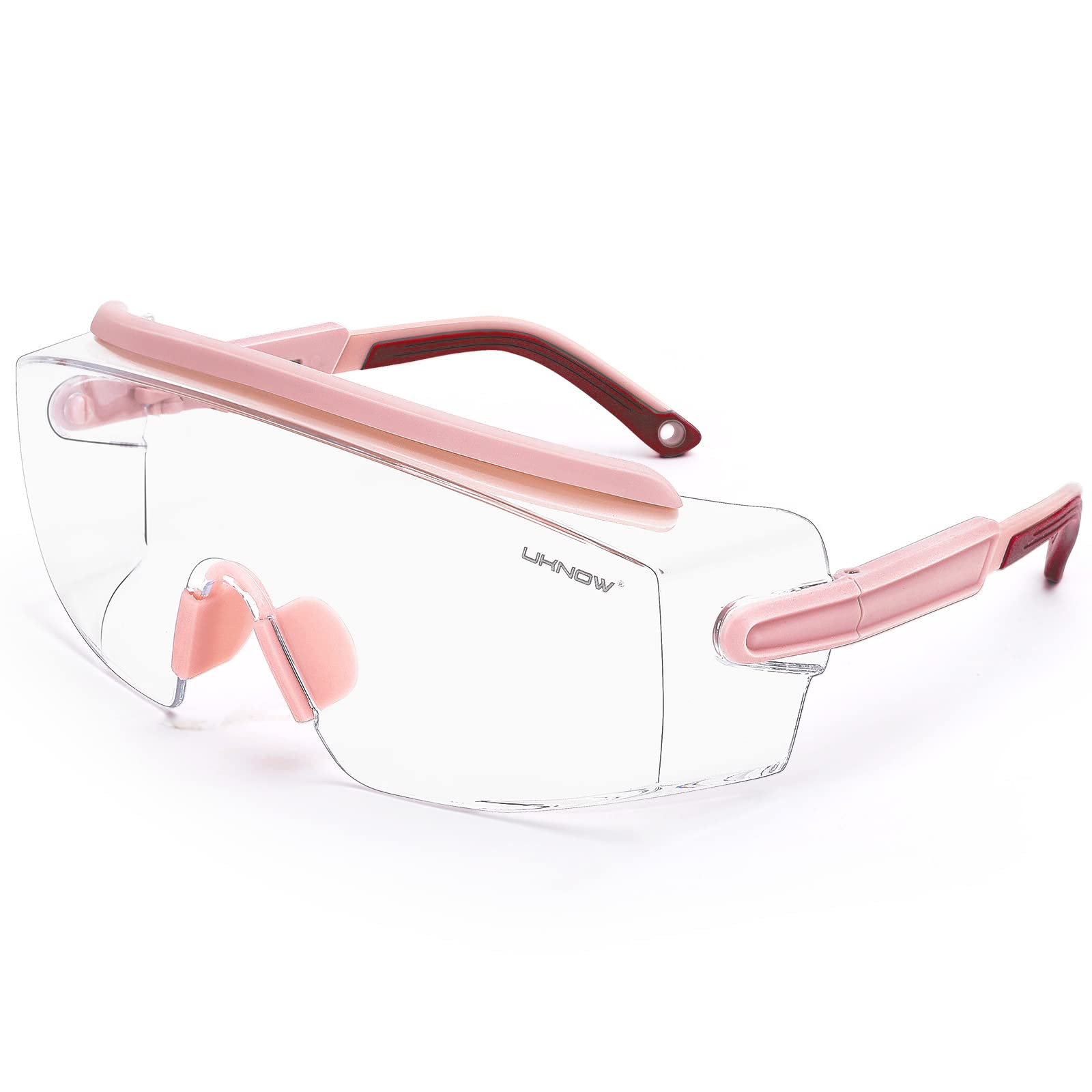 UKNOW safety goggles over glasses with clear wraparound lens for comfortable protection