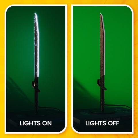 Ukonic Darksaber nightstand ambience enhances evenings with sci-fi charm.