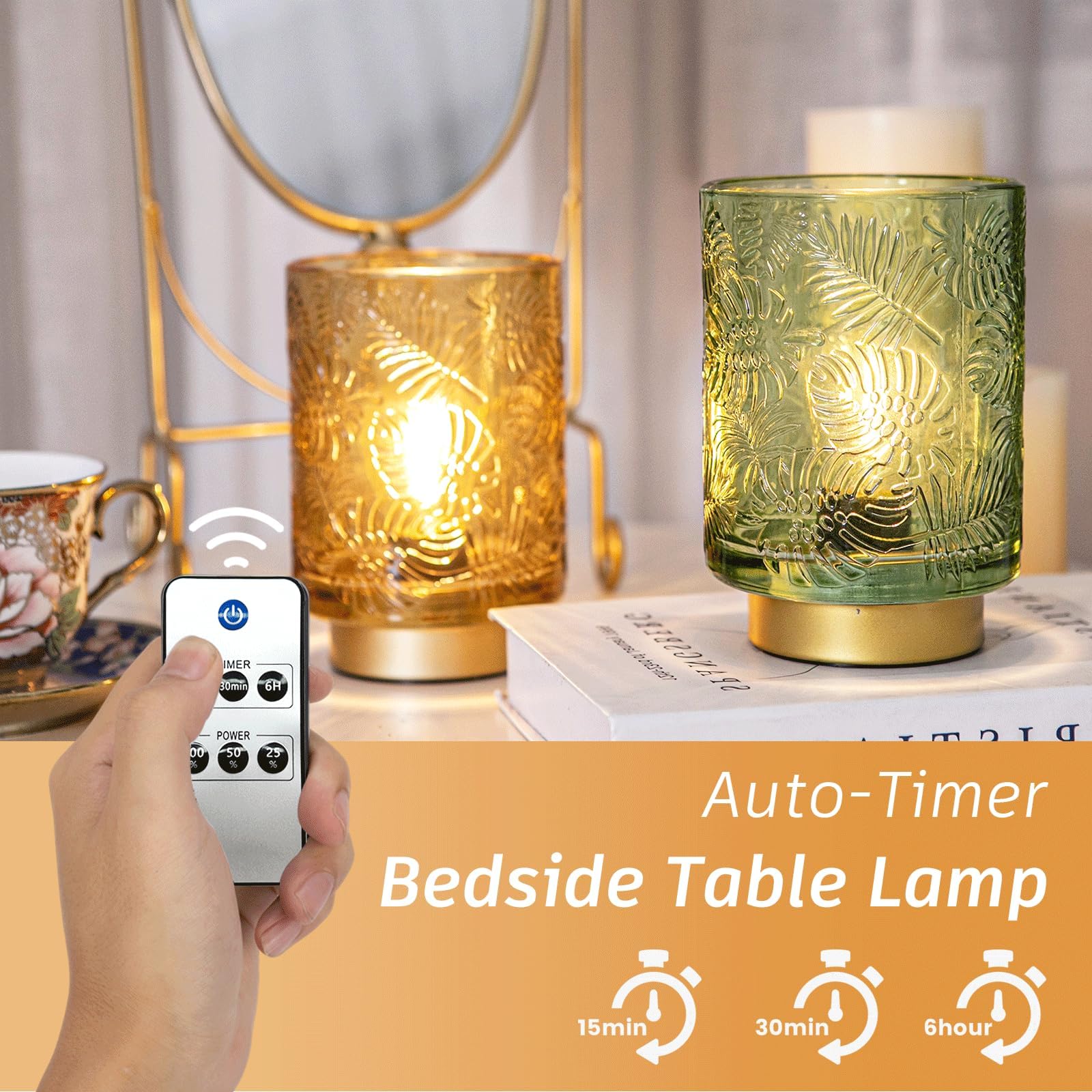 ULAROOM battery-powered lamp on a bedside table offers cordless convenience.
