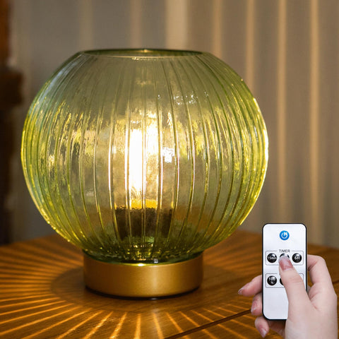 ULAROOM battery-operated lamp with remote control illuminating a cozy bedside area