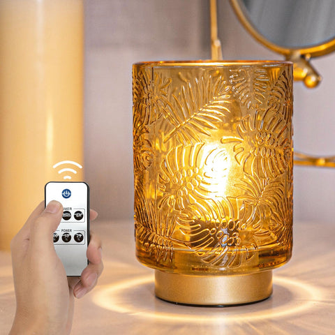 ULAROOM cordless table lamp in amber finish provides soft ambient light for a cozy mood.