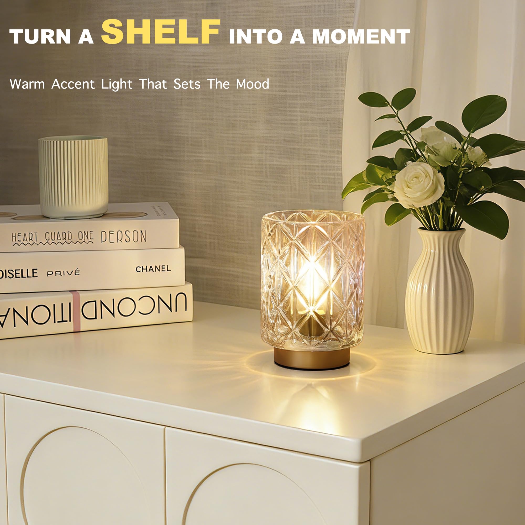 ULAROOM cordless lamp on nightstand creates gentle mood lighting