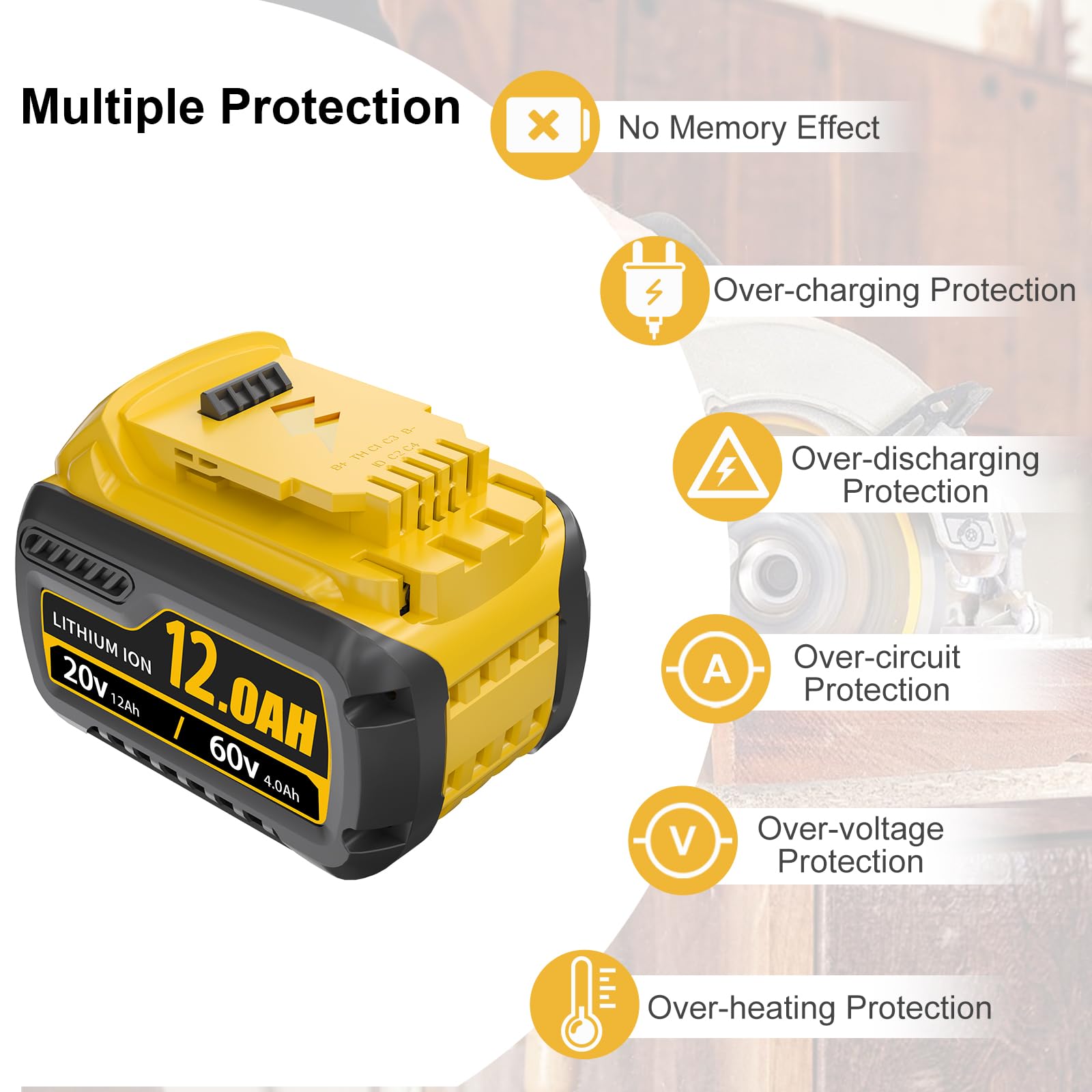 ULATI 12.0Ah replacement battery for Dewalt 20V DCB612, strong performance on the job