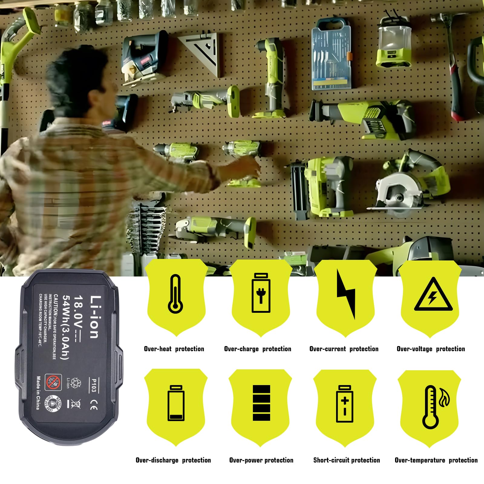 ULDERTRA Ryobi 18V battery in use powering tools with extended runtime.