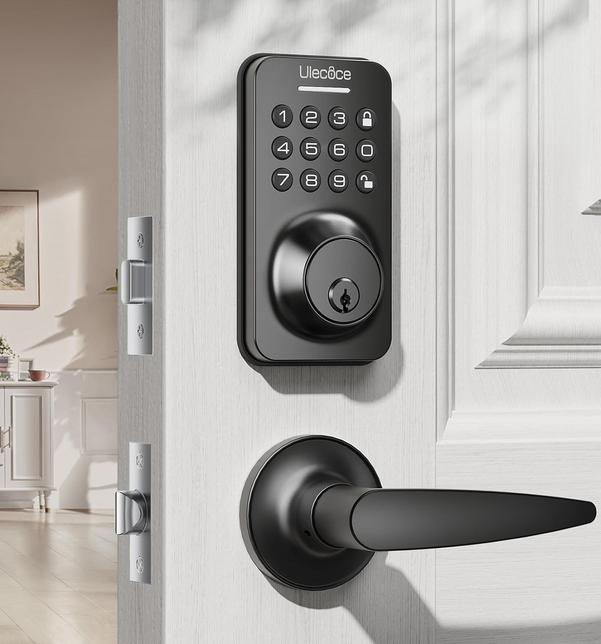 Ulecoce keyless entry deadbolt with handle for front door enables quick, secure entry.