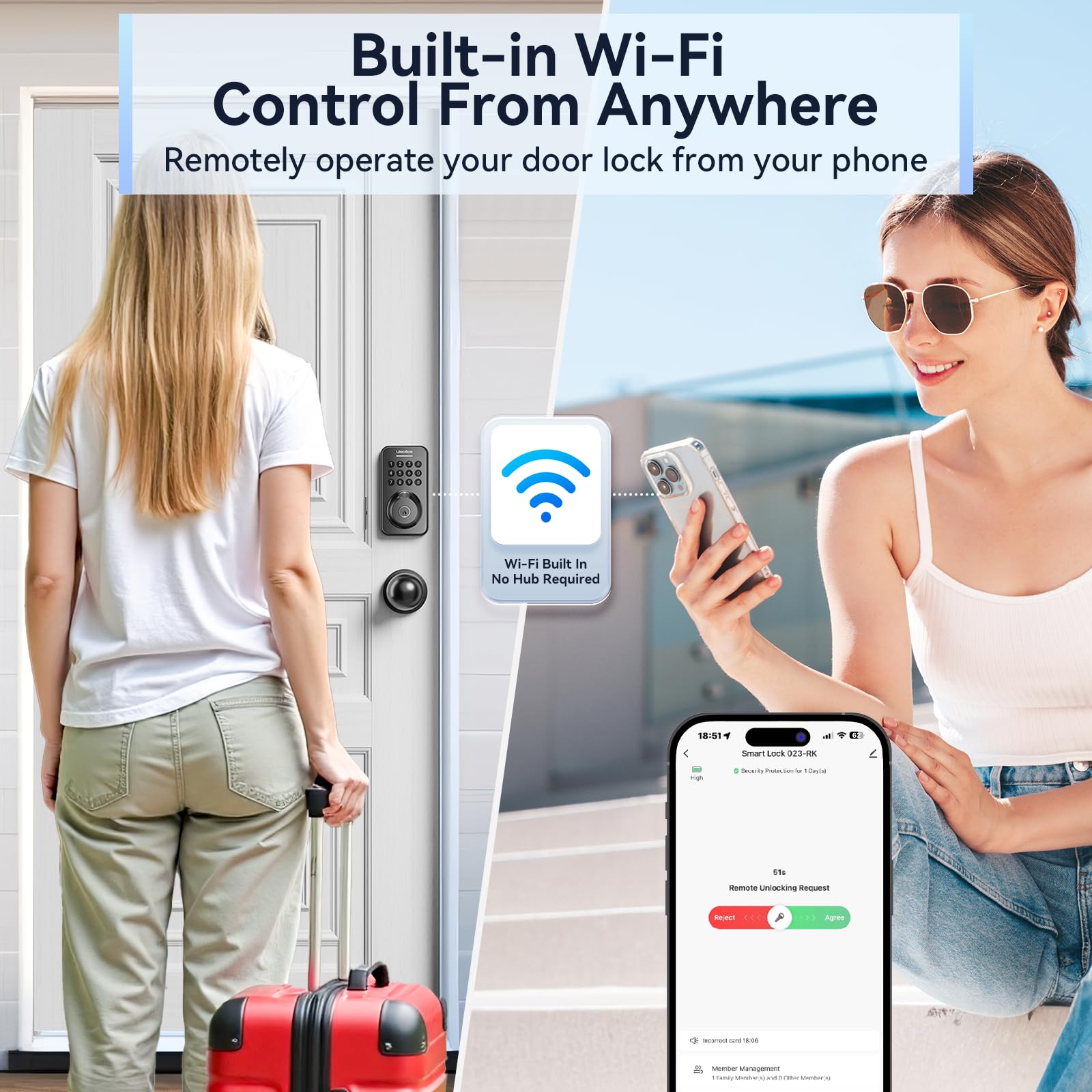 Ulecoce doorbell camera view highlights real-time entry notifications.