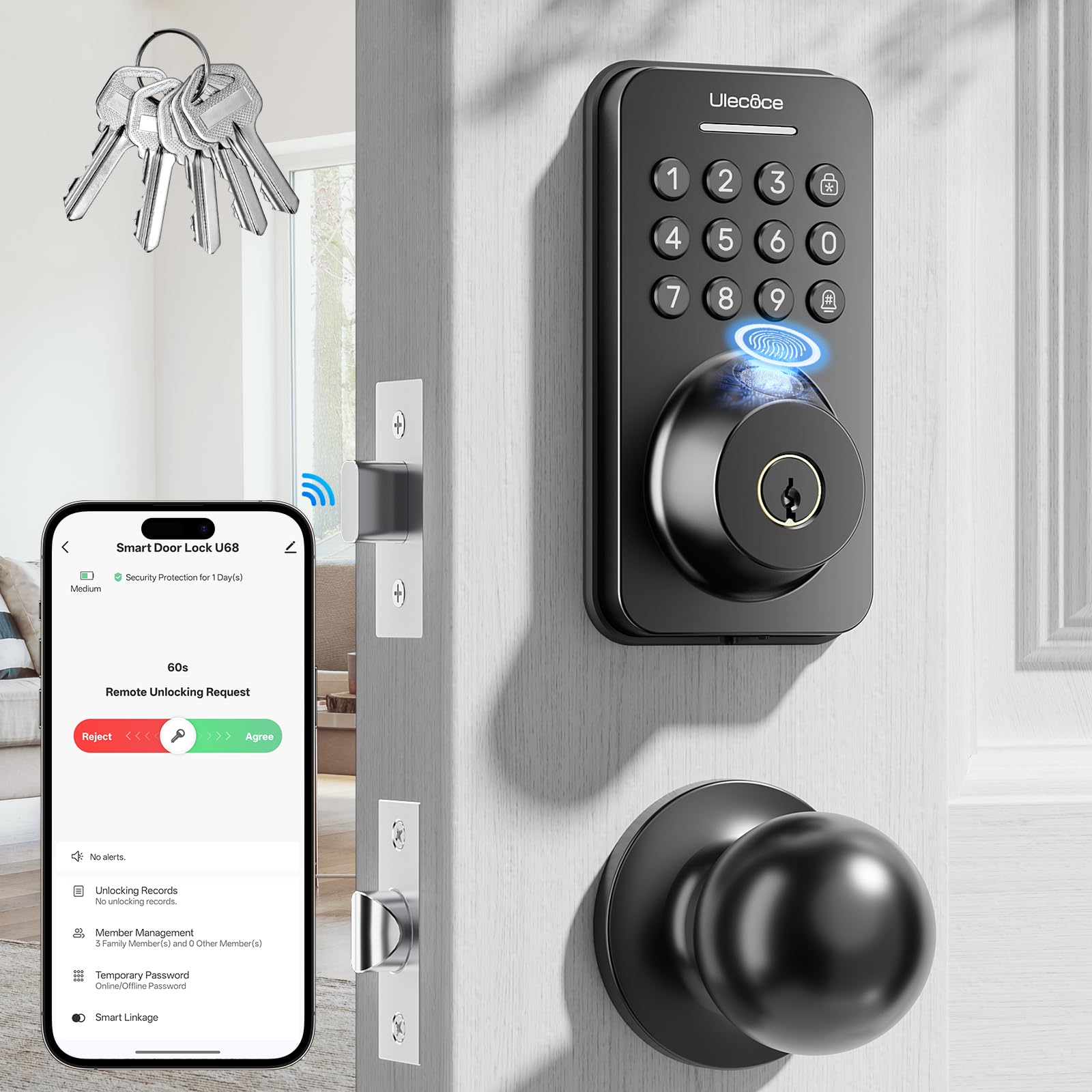 Ulecoce keyless entry lock front view shows a sturdy handle set for secure entry.