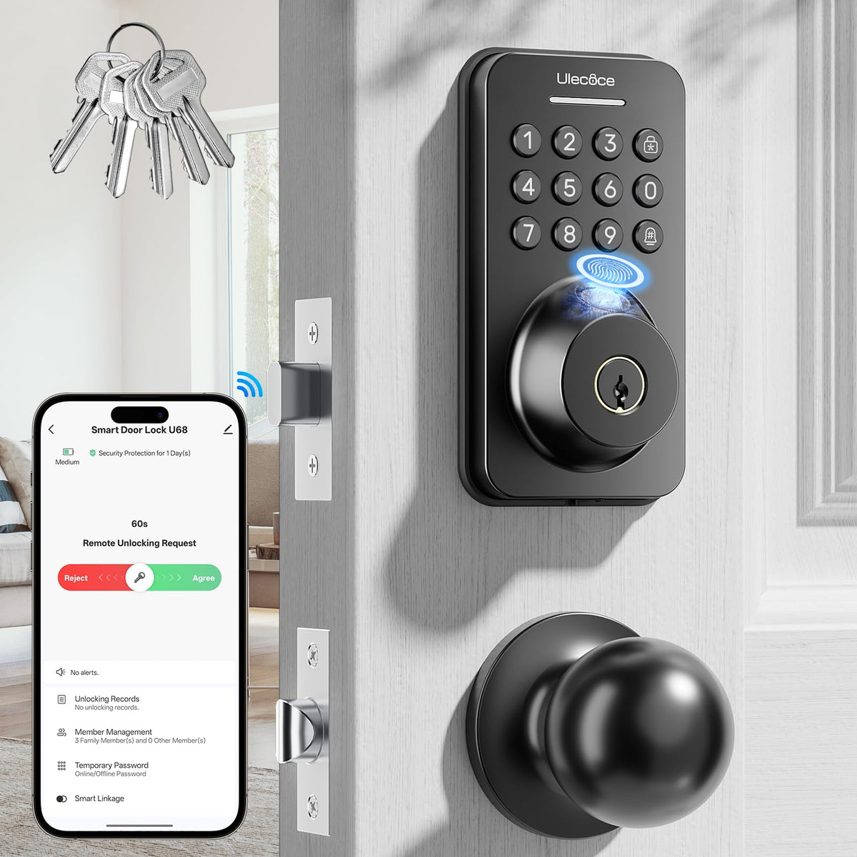 Ulecoce keyless entry lock front view shows a sturdy handle set for secure entry.