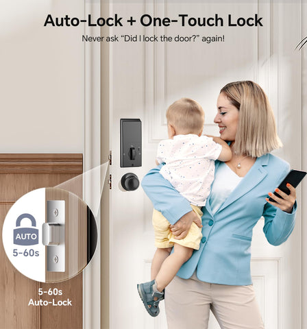 Ulecoce smart-lock interior panel action highlights quick one-touch locking.