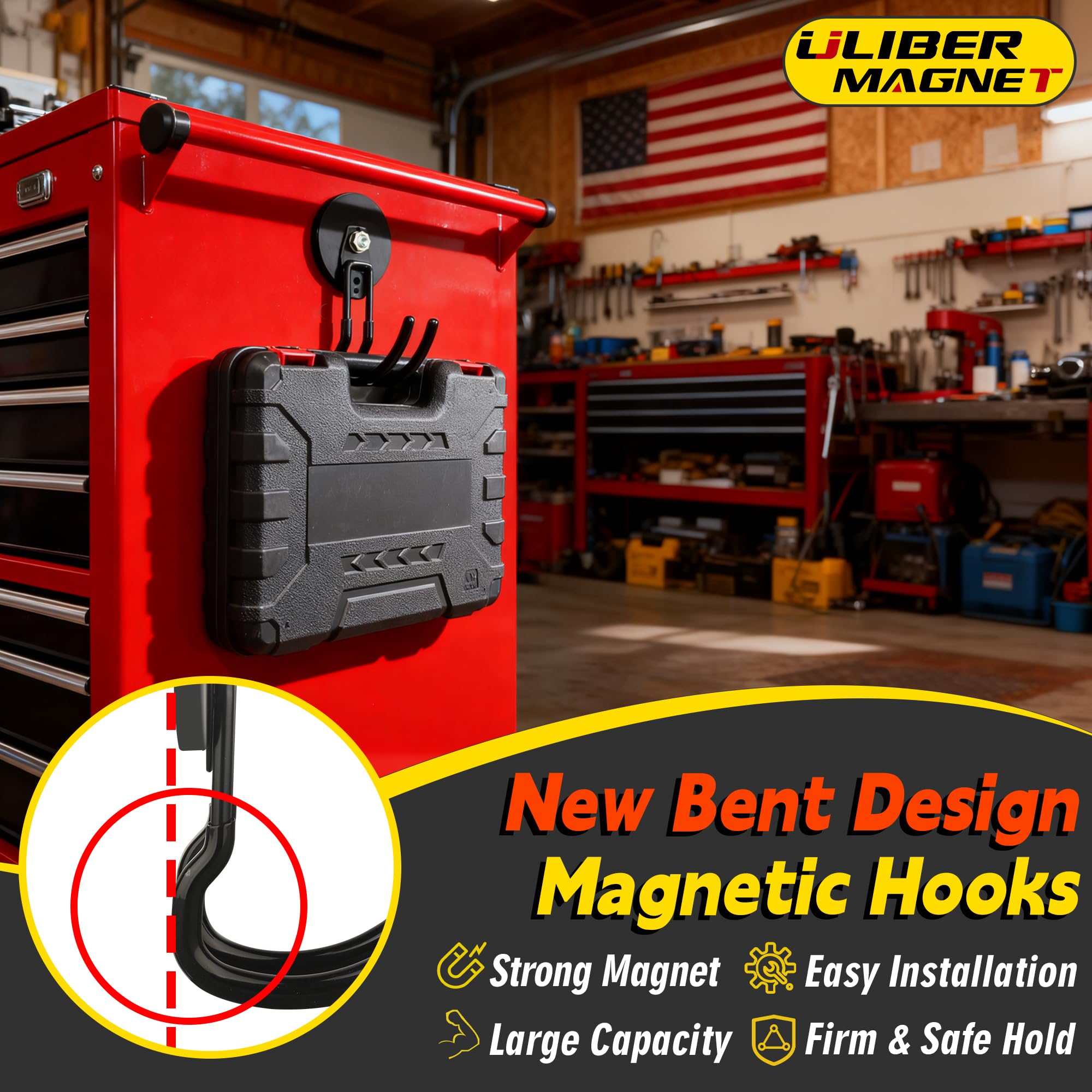 ULIBERMAGNET 40lbs hold power demonstration showing secure support for heavy tools.