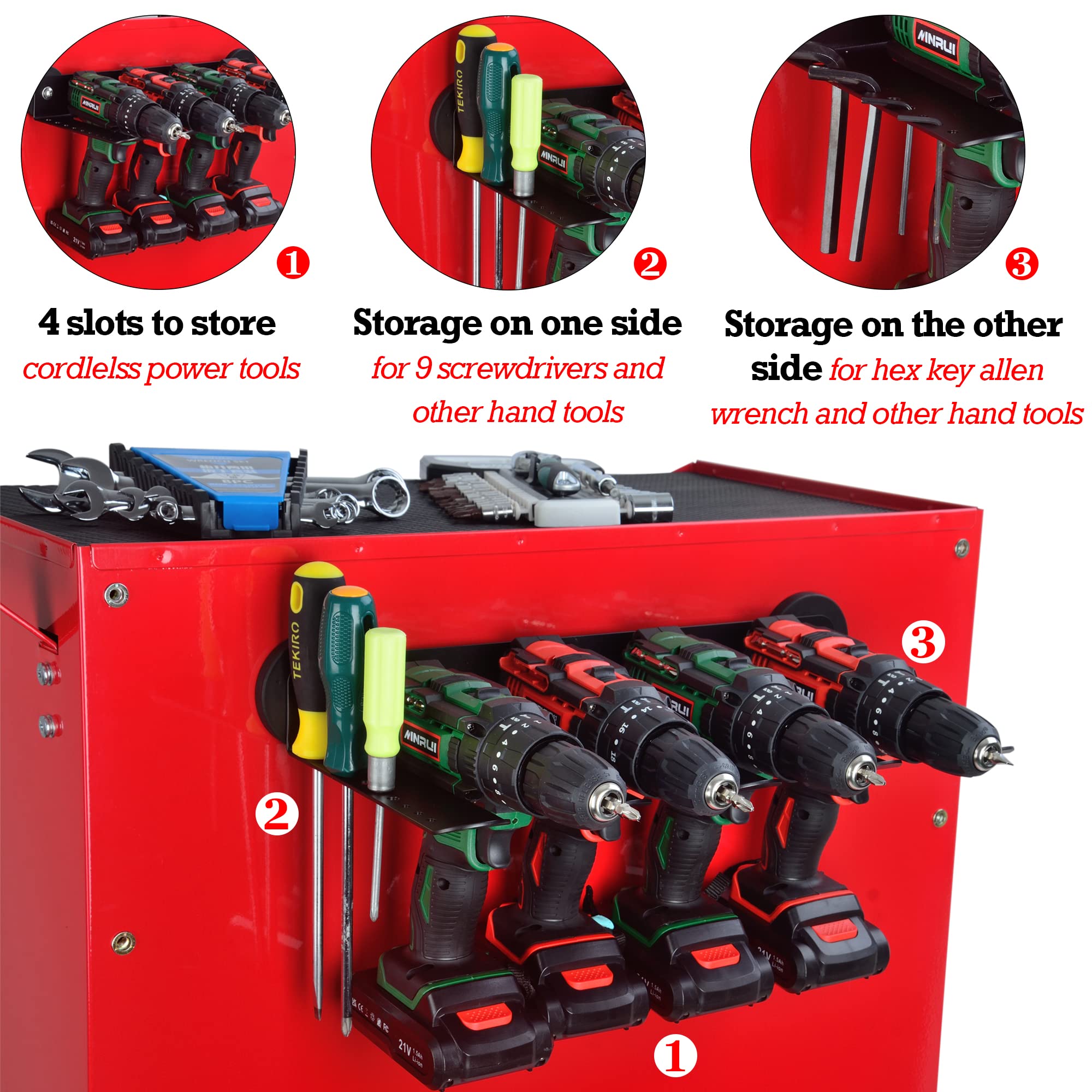 ULIBERMAGNET wall mount organizes four drills and nine screwdrivers.