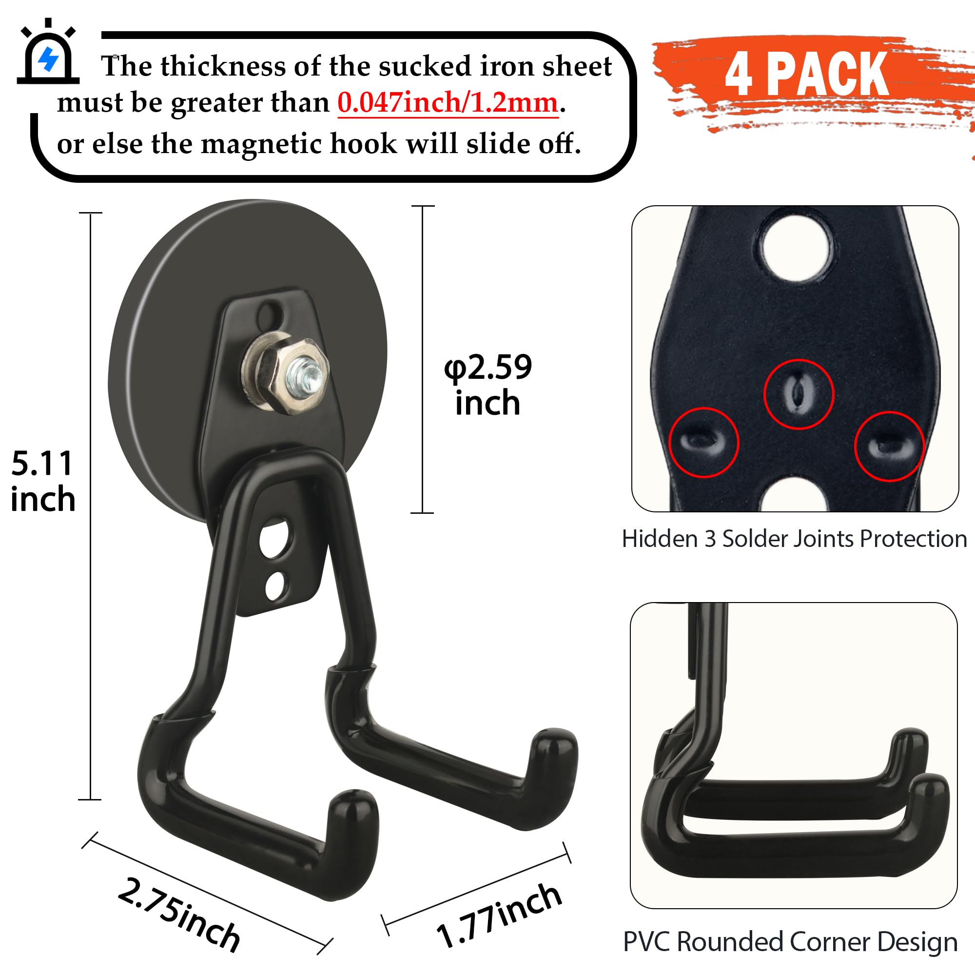 ULIBERMAGNET curved design anti-slip hooks offer maximum stability under load.