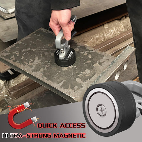 ULIBERMAGNET ergonomic handle close-up, enabling comfortable lift during metal handling.