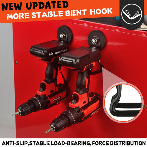 ULIBERMAGNET four-pack rubber-coated magnetic hooks prevent scratches while organizing tools.