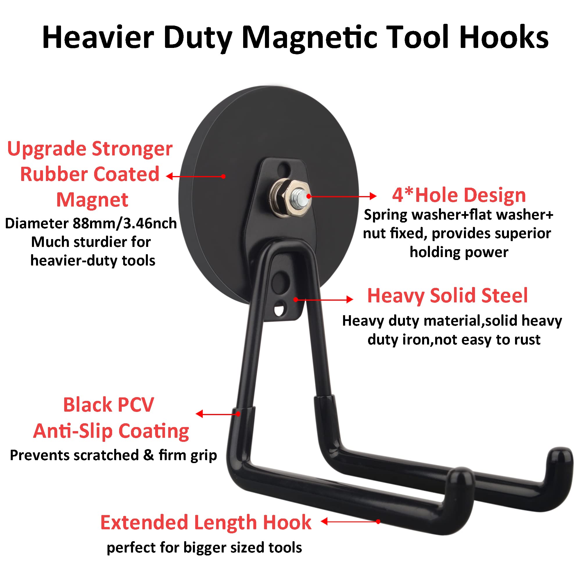 ULIBERMAGNET heavy-duty hooks attached to metal surface demonstrate secure load-bearing capacity.