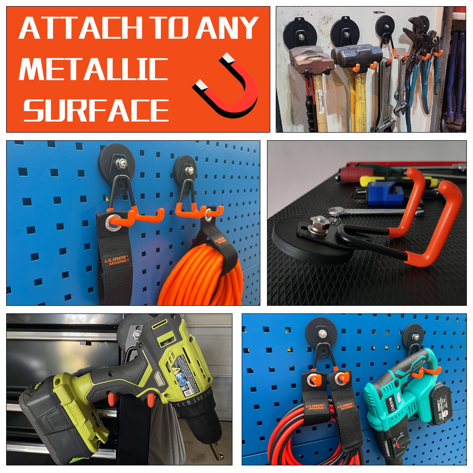 ULIBERMAGNET rubber-coated magnet hook protects surfaces while organizing tools.