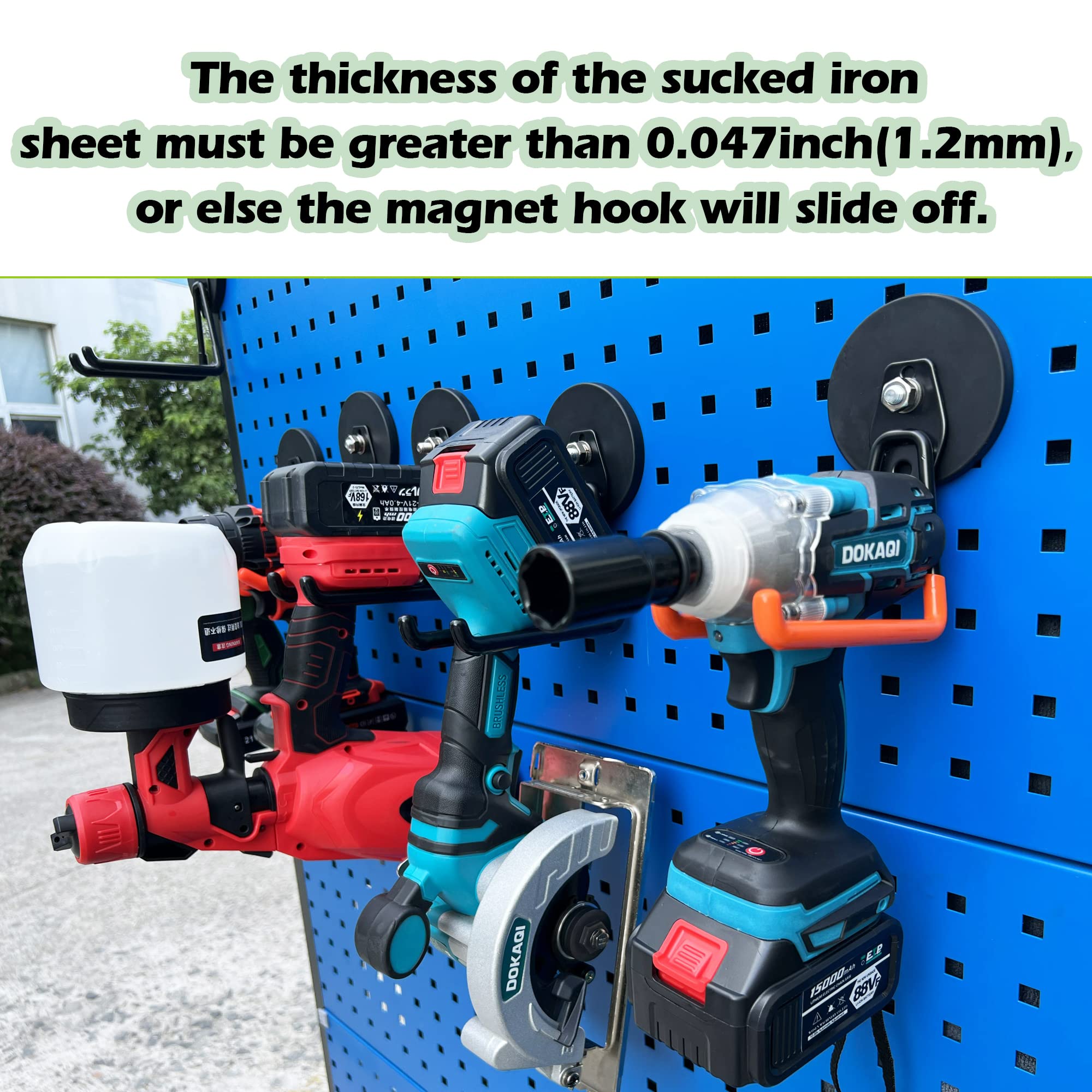 ULIBERMAGNET long hook supports large tools like drills and hoses with stability.