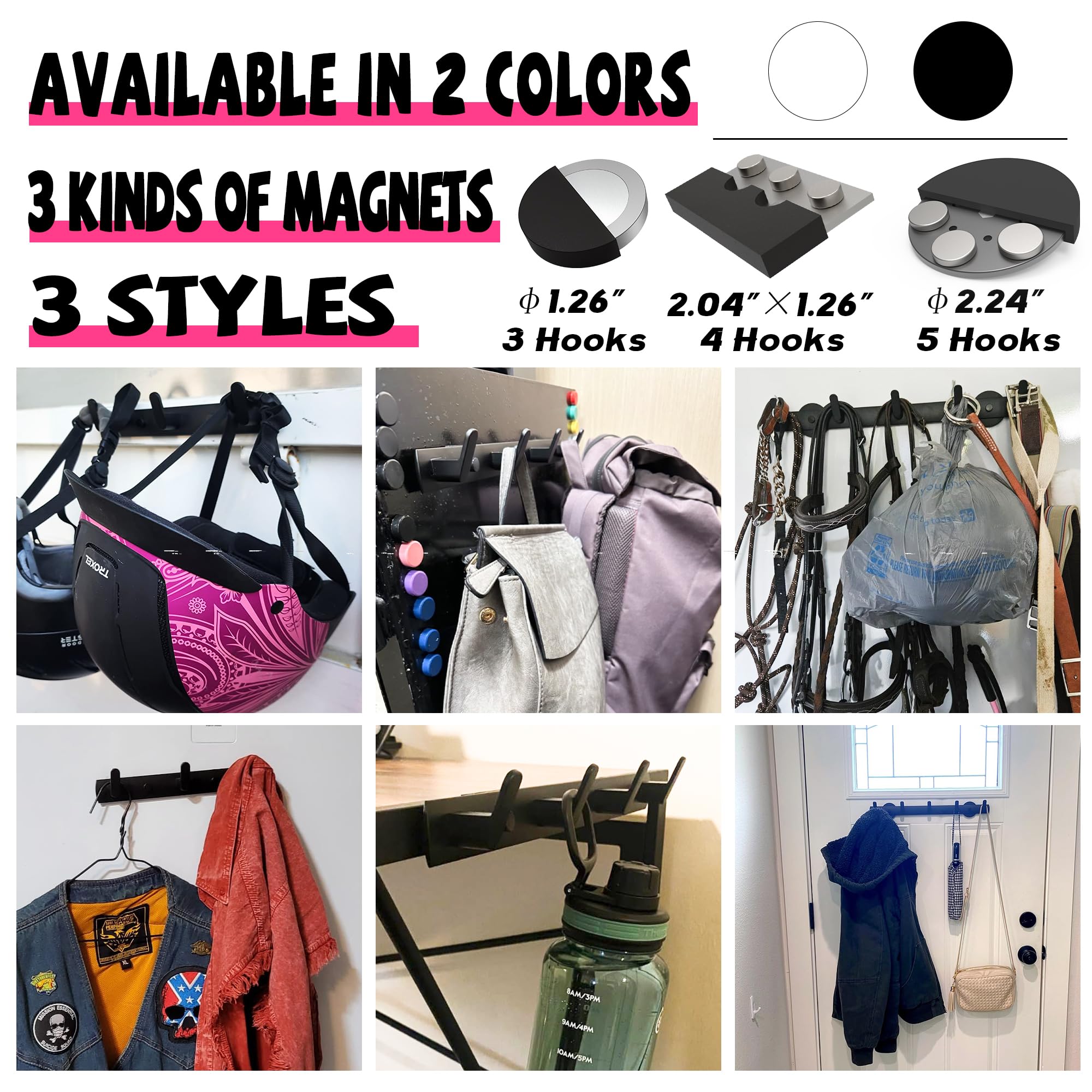 ULIBERMAGNET scarf and bag held securely by five-hook rack.