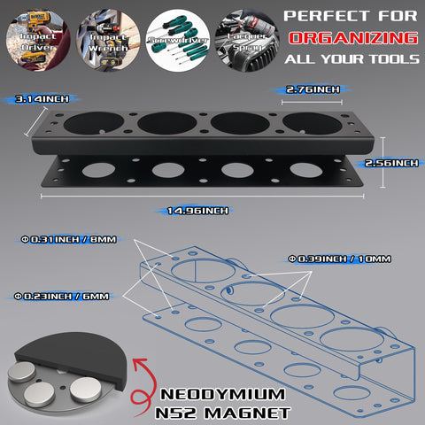 ULIBERMAGNET wall-mount tool rack provides sturdy storage for drills and tools.